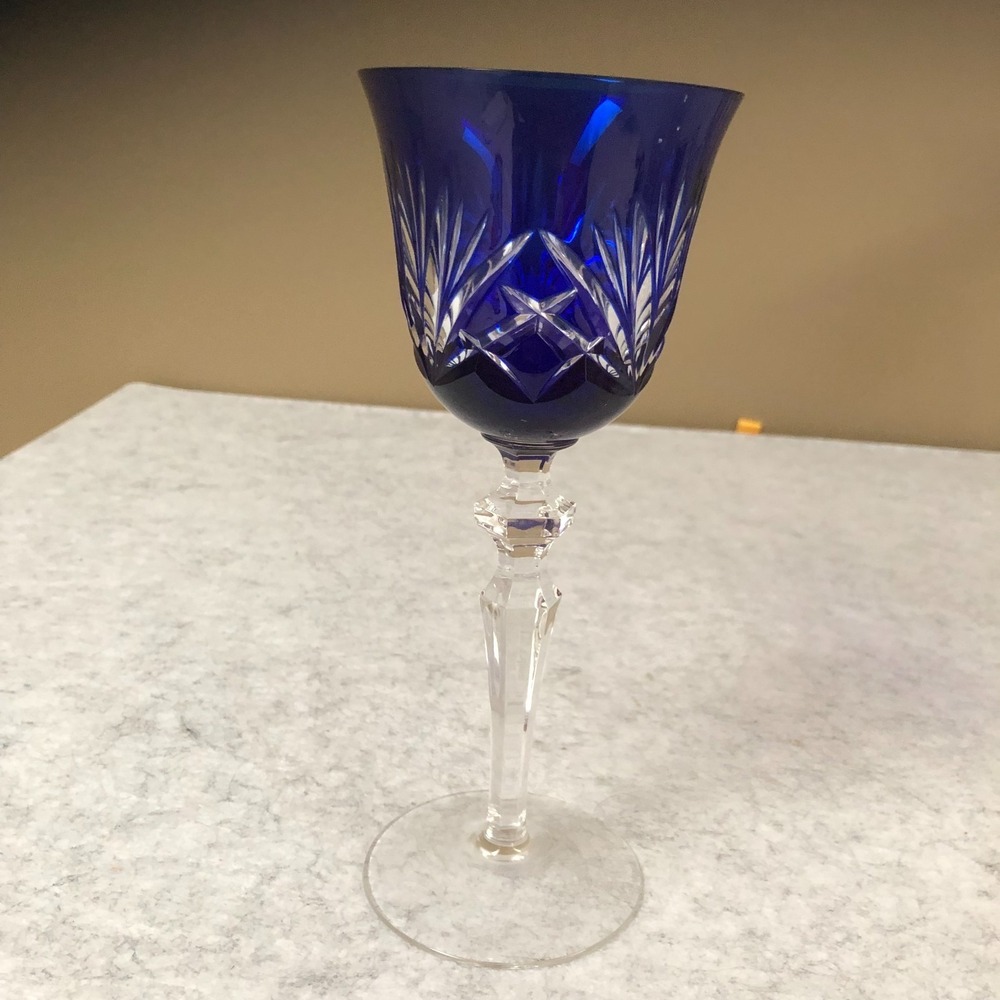 1 ~ Gorham Crystal CHERRYWOOD Cobalt Blue Wine Glass  EXCELLENT Condition